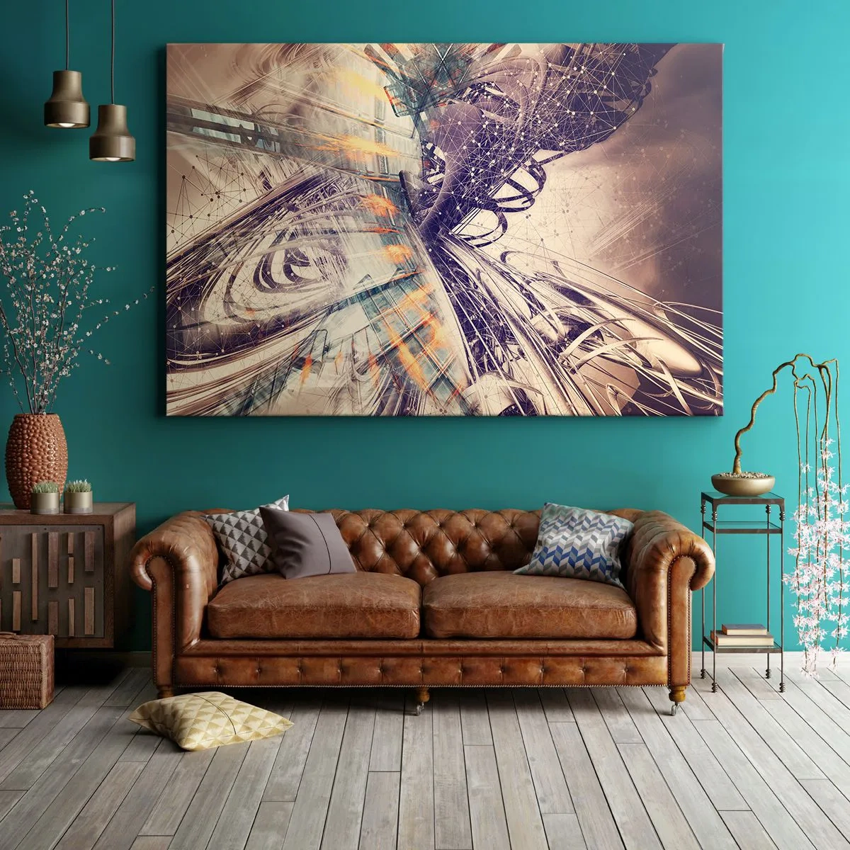 Bild auf Leinwand - Leinwandbild - Dynamische Abstraktion in Beige- und Lilatönen - 120x80cm - In großer Eile - Moderne Wanddekoration für Wohnzimmer und Schlafzimmer ARTTOR