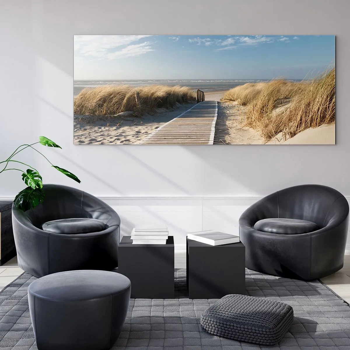 Glasbild - Bild auf glas - Hinter der Düne, im Rauschen des Grases - 100x40 cm