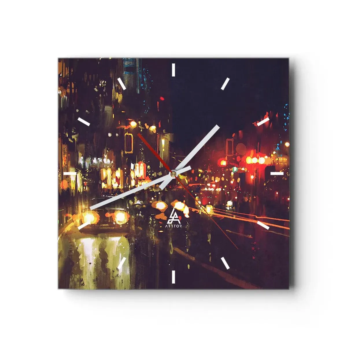 Wanduhr - Glasuhr - Eingetaucht in die Lichter der Nacht - 40x40 cm