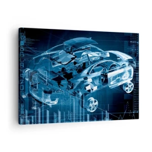 Bild auf Leinwand - Leinwandbild - Eine moderne technische Zeichnung eines Autos mit Strukturelementen - 70x50cm - Technische Anatomie - Moderne Wanddekoration für Wohnzimmer und Schlafzimmer ARTTOR