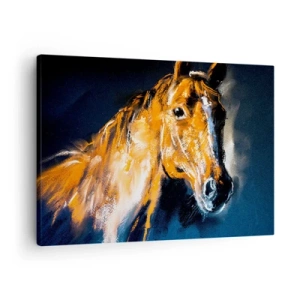 Bild auf Leinwand - Leinwandbild - Porträt eines Pferdes in einem dynamischen, malerischen Stil - 70x50cm - Also was, gehst du? - Moderne Wanddekoration für Wohnzimmer und Schlafzimmer ARTTOR