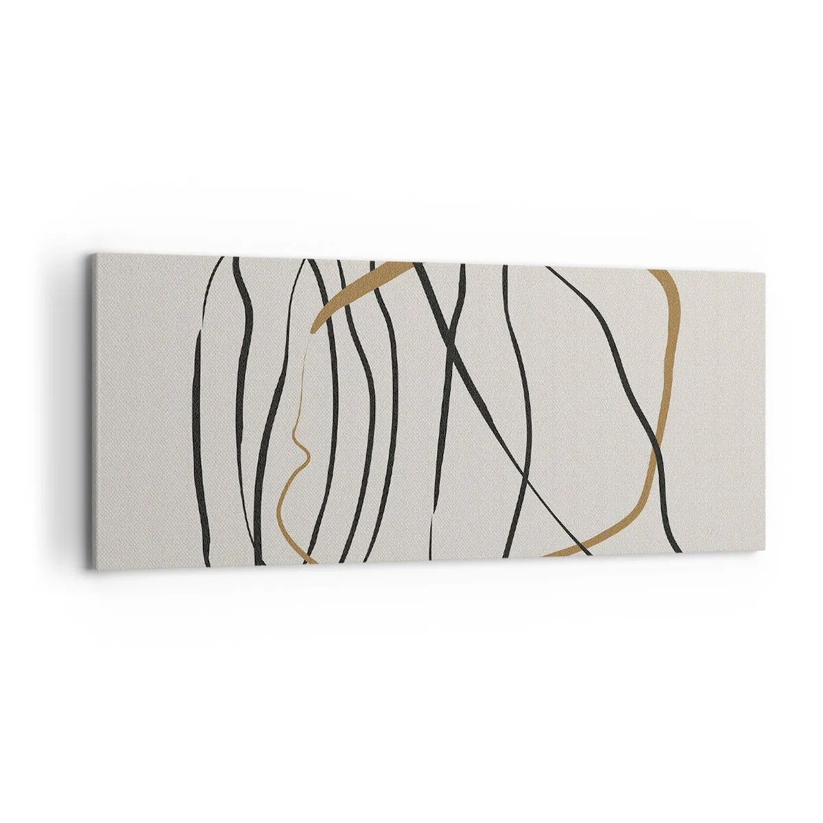 Bild auf Leinwand - Leinwandbild - Künstlerische Linien in Schwarz und Gold auf hellem Hintergrund - 120x50cm - Komposition – Looptanz - Moderne Wanddekoration für Wohnzimmer und Schlafzimmer ARTTOR