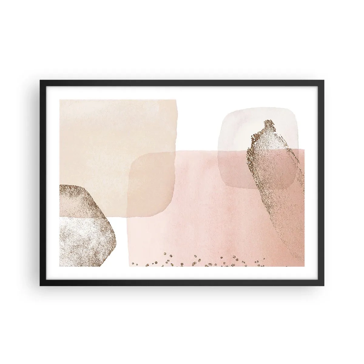 Poster in einem schwarzem Rahmen - Pastellfarbene Flecken mit goldenen Elementen - 70x50cm - Ein Blick durch die Farbe - Moderne Wanddekoration für Wohnzimmer und Schlafzimmer ARTTOR