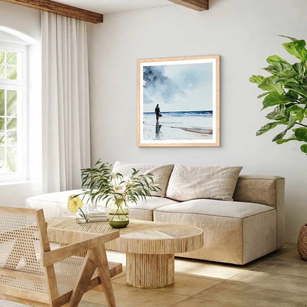 Poster in einem Rahmen aus heller Eiche - Gespräch mit dem Meer - 50x50 cm