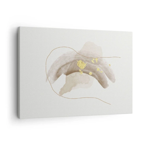 Bild auf Leinwand - Leinwandbild - Eine abstrakte Komposition in Beige- und Goldtönen. - 70x50cm - Im Weltraum begegnet - Moderne Wanddekoration für Wohnzimmer und Schlafzimmer ARTTOR