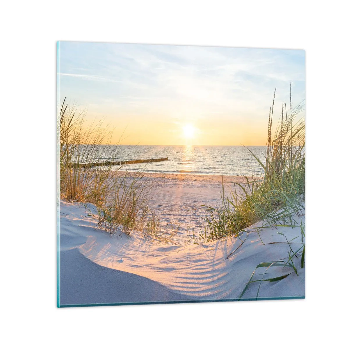 Glasbild - Bild auf glas - Das Rauschen des Meeres, der Gesang der Vögel, ein wilder Strand im Gras ... - 30x30 cm