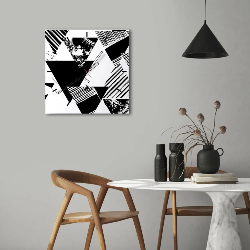 Wanduhr - Glasuhr - Geometrische Muster in minimalistischer Schwarz-Weiß-Form - 30x30cm - Regen von Dreiecken - Moderne Wanddekoration für Wohnzimmer und Schlafzimmer ARTTOR