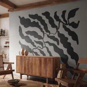 Fototapete Premium Sand - Ein Pflanzenmuster mit schwarzen Blättern auf hellem Hintergrund - 100x70cm - Natur des Quadrats - Moderne Wanddekoration für Wohnzimmer und Schlafzimmer ARTTOR