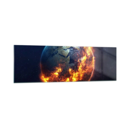Glasbild - Bild auf glas - Der Planet Erde brennt im Weltraum - 160x50cm - Die Flamme der Apokalypse - Moderne Wanddekoration für Wohnzimmer und Schlafzimmer ARTTOR