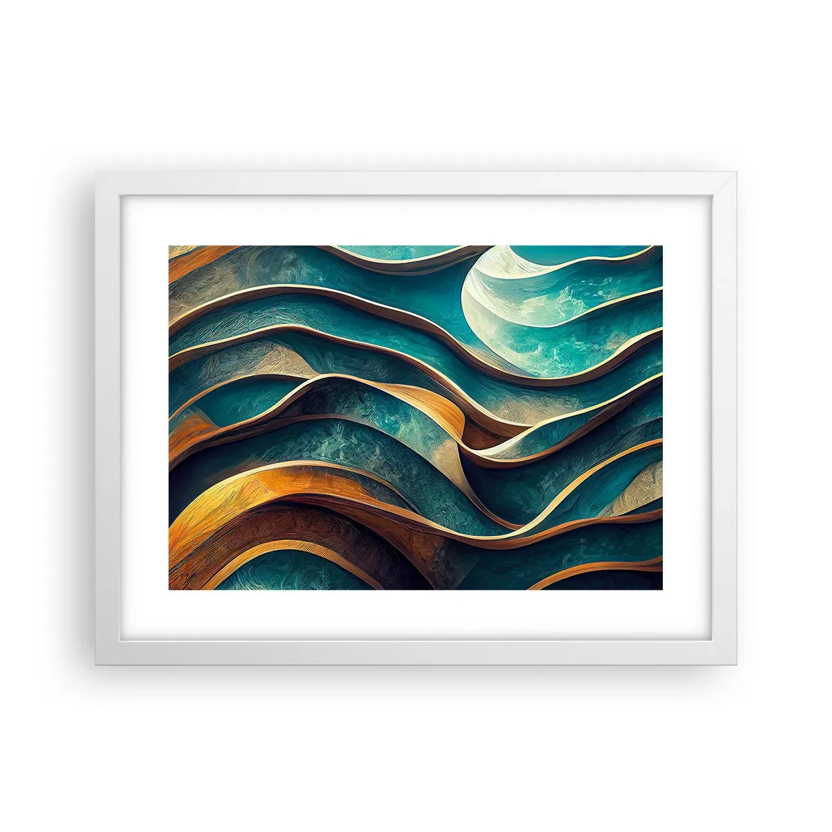 Poster in einem weißen Rahmen - Blaue Mäander - 40x30 cm