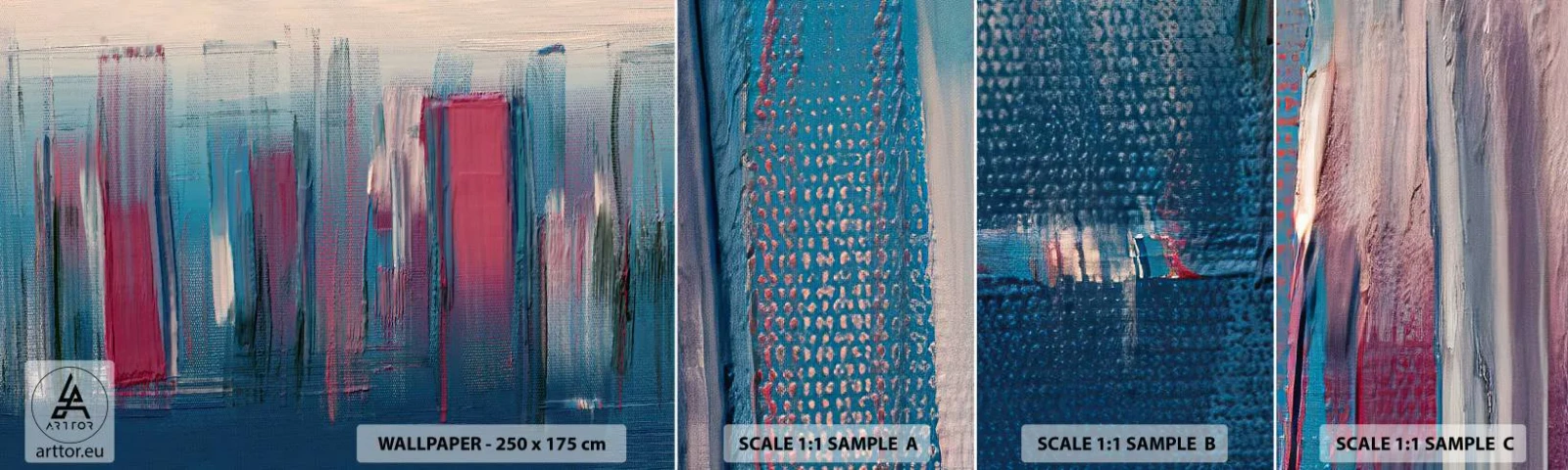 Fototapeten Muster Selbstklebend Deluxe Sticker - Vertikale Komposition in Blau und Rot - Stück, Abstraktion, Malen - 100x30 cm