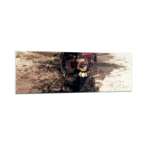 Glasbild - Bild auf glas - Künstlerisches Porträt einer Frau in orientalischer Kleidung vor abstraktem Hintergrund. - 160x50cm - Gelinde gesagt besorgniserregend - Moderne Wanddekoration für Wohnzimmer und Schlafzimmer ARTTOR