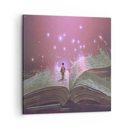 Bild auf Leinwand - Leinwandbild - Einladung in eine andere Welt - lesen Sie! - 60x60 cm