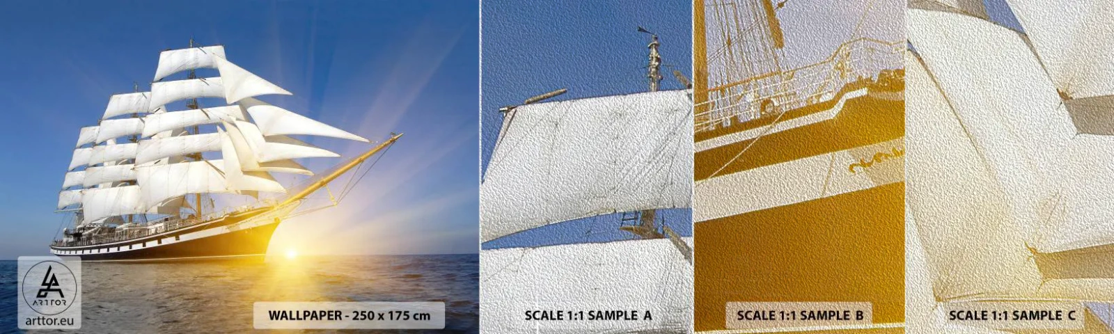 Fototapeten Muster Premium Sand - Ihre Zeit wird nie vergehen - Meer, Segelschiff, Schiff - 100x30 cm