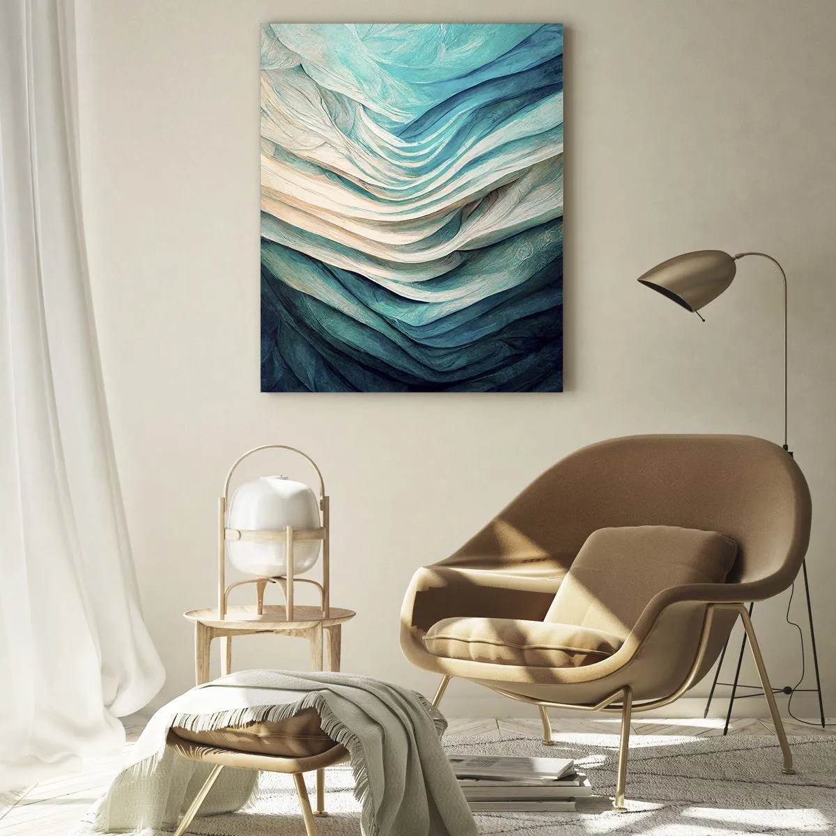 Glasbild - Bild auf glas - Dynamische Wellen in Blau- und Weißtönen - 70x100cm - Blaue Unersättlichkeit - Moderne Wanddekoration für Wohnzimmer und Schlafzimmer ARTTOR