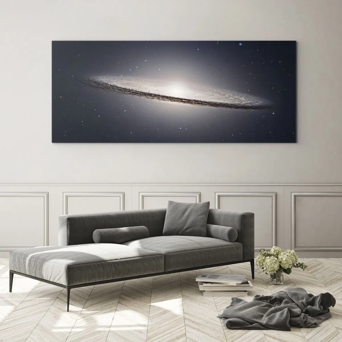 Glasbild - Bild auf glas - Eine Spiralgalaxie vor dem Hintergrund des Sternenraums - 160x50cm - Vor langer Zeit in einer weit entfernten Galaxie ... - Moderne Wanddekoration für Wohnzimmer und Schlafzimmer ARTTOR