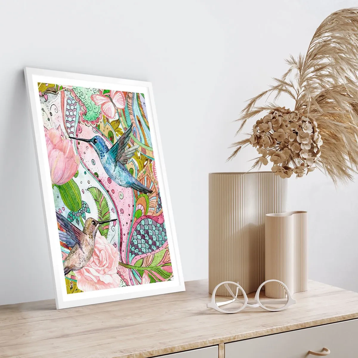 Poster in einem weißen Rahmen - Verstrickt in Weinreben - 50x70 cm