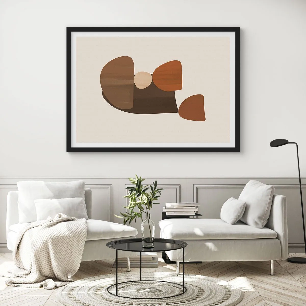 Poster in einem schwarzem Rahmen - Abstrakte Komposition in Braun- und Beigetönen - 100x70cm - Komposition in Bronze - Moderne Wanddekoration für Wohnzimmer und Schlafzimmer ARTTOR