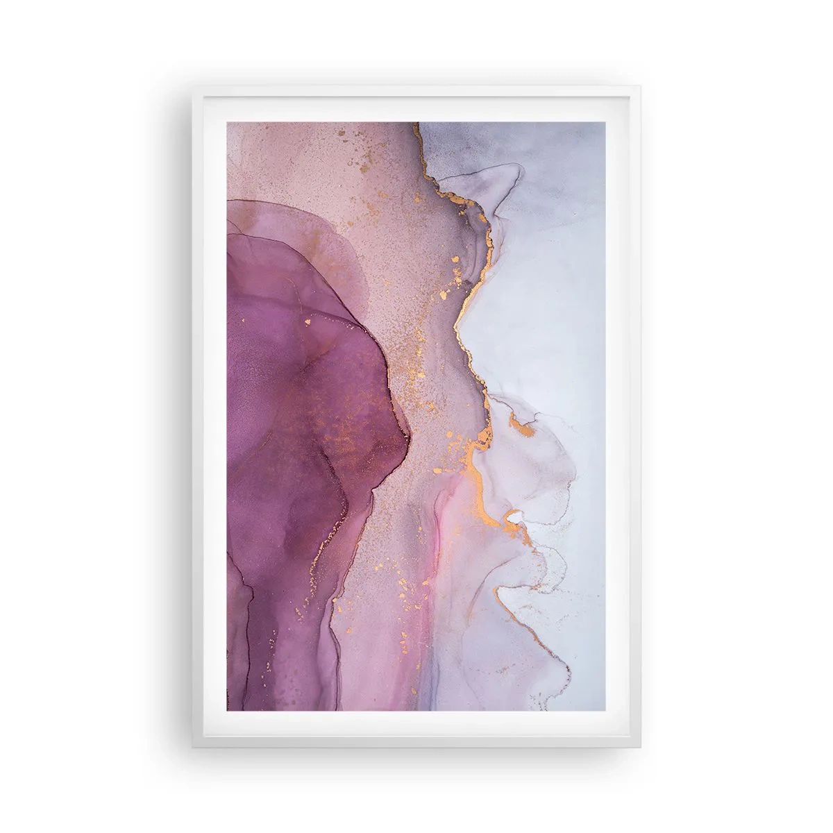 Poster in einem weißen Rahmen - Violett und lila Wellen - 61x91 cm