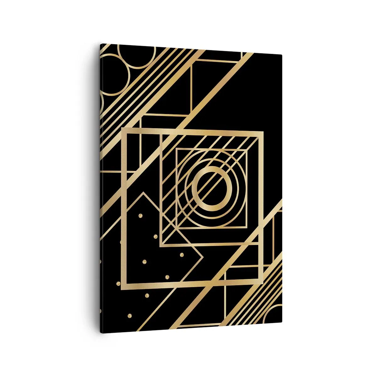 Bild auf Leinwand - Leinwandbild - Goldene geometrische Muster auf schwarzem Hintergrund - 50x70cm - Goldene Geometrie - Moderne Wanddekoration für Wohnzimmer und Schlafzimmer ARTTOR