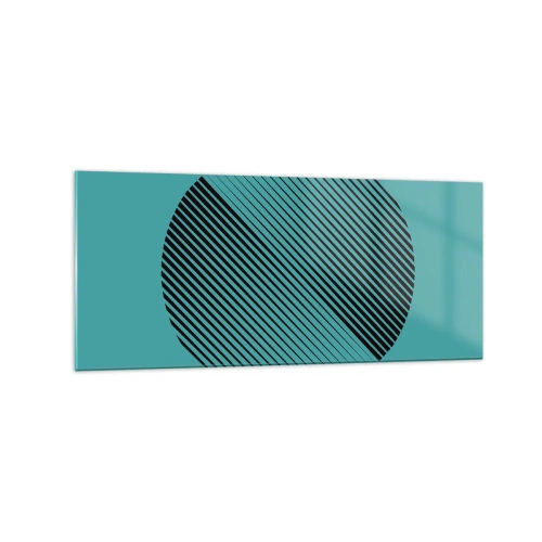Glasbild - Bild auf glas - Ein minimalistischer Kreis mit Linien auf türkisfarbenem Hintergrund. - 120x50cm - Kreis – eine geometrische Variante - Moderne Wanddekoration für Wohnzimmer und Schlafzimmer ARTTOR