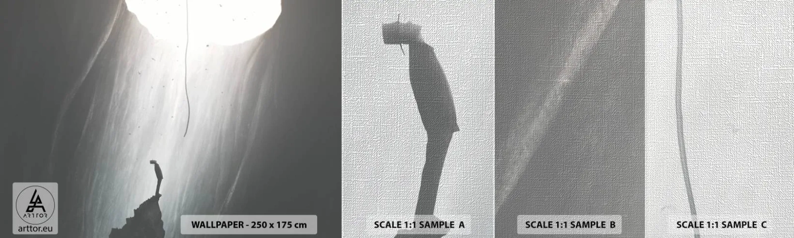 Fototapeten Muster Premium Canvas - Es gibt immer einen Ausweg - Höhle, Mann, Klettern - 100x30 cm