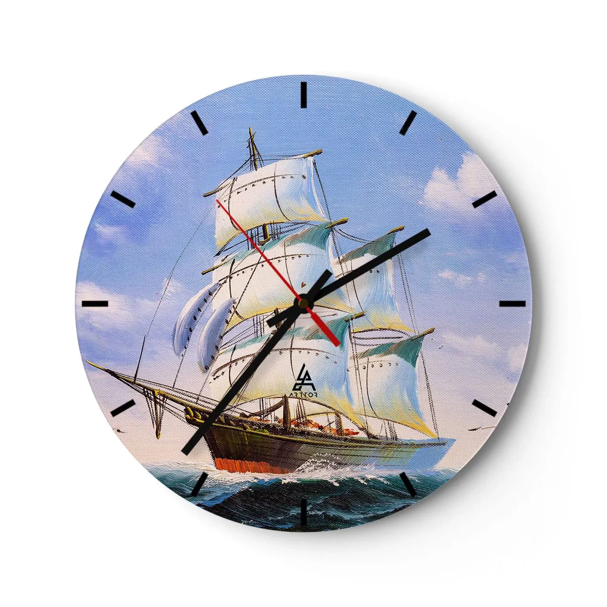 Wanduhr - Glasuhr - Malerische Segelboote auf stürmischer See unter blauem Himmel - 30x30cm - Mit Stolz mit dem Wind - Moderne Wanddekoration für Wohnzimmer, Küche und Schlafzimmer ARTTOR