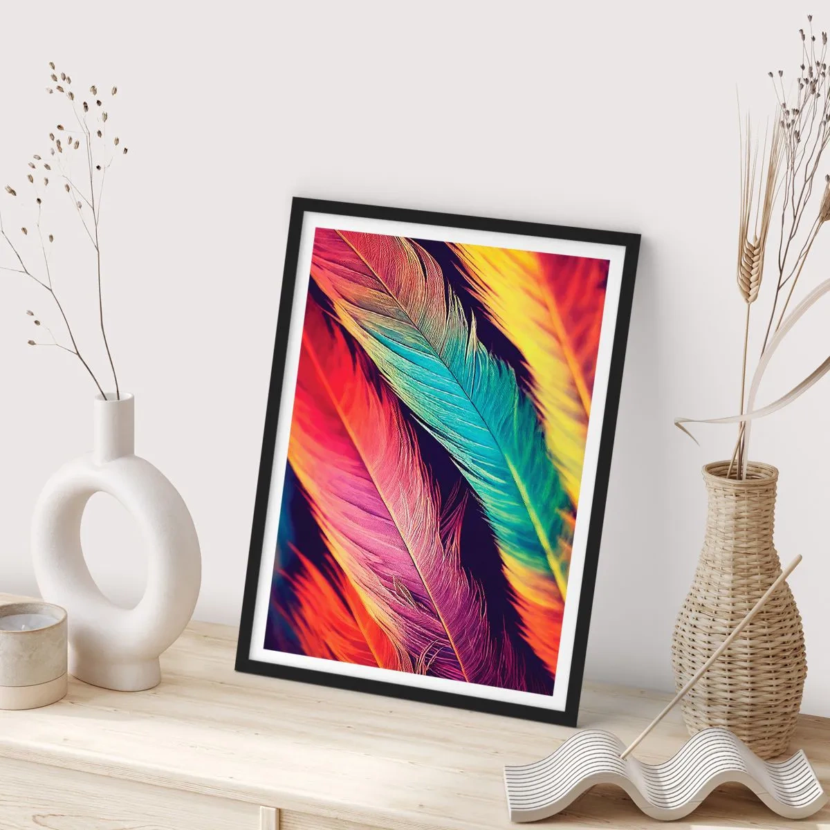 Poster in einem schwarzem Rahmen - Gefiederter Regenbogen - 61x91 cm
