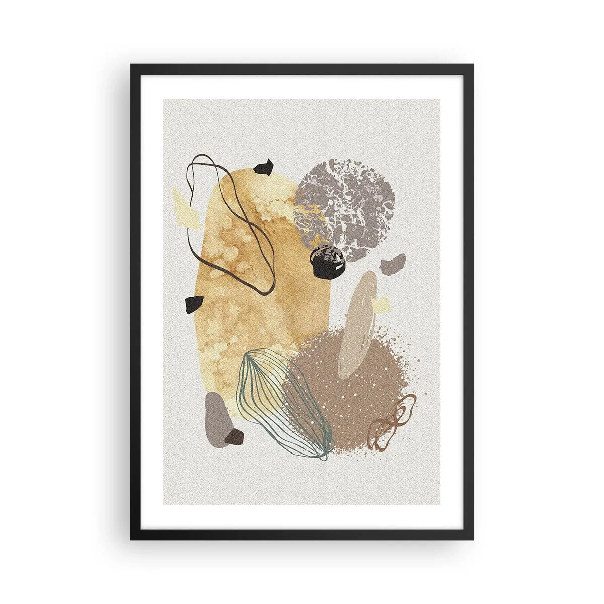 Poster in einem schwarzem Rahmen - Abstrakte Komposition in natürlichen Farbtönen - 50x70cm - Angewandte Plumkologie - Moderne Wanddekoration für Wohnzimmer und Schlafzimmer ARTTOR
