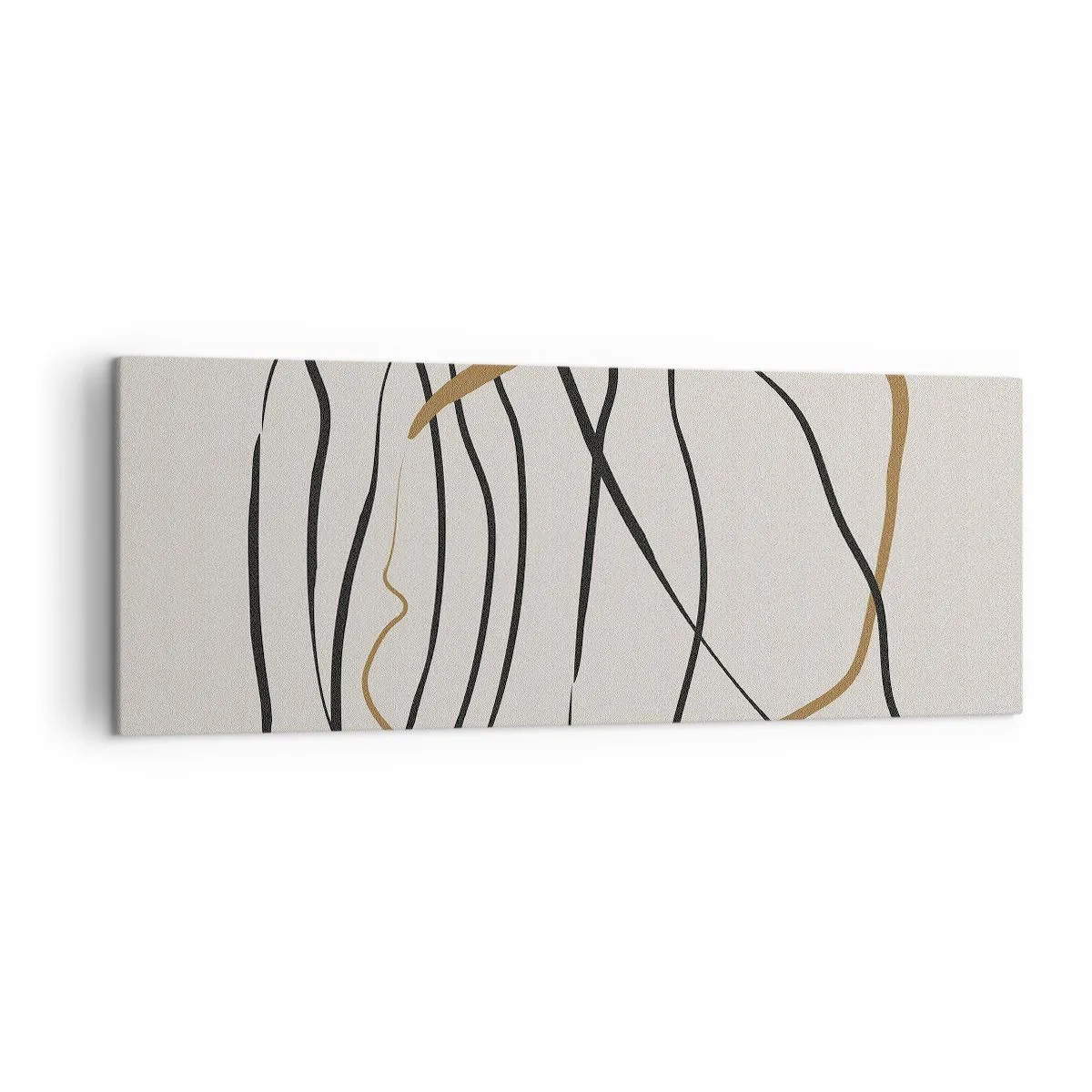 Bild auf Leinwand - Leinwandbild - Künstlerische Linien in Schwarz und Gold auf hellem Hintergrund - 140x50cm - Komposition – Looptanz - Moderne Wanddekoration für Wohnzimmer und Schlafzimmer ARTTOR