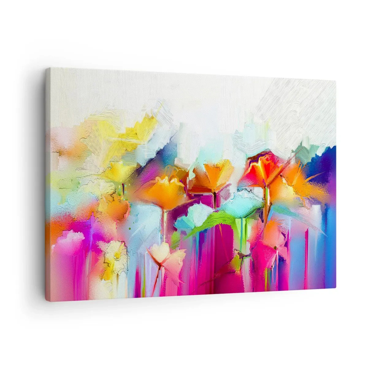Bild auf Leinwand - Leinwandbild - Abstrakte bunte Blumen auf hellem Hintergrund - 70x50cm - Der Regenbogen ist aufgeblüht - Moderne Wanddekoration für Wohnzimmer und Schlafzimmer ARTTOR