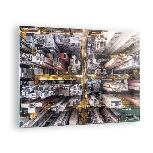 Glasbild - Bild auf glas - Die Metropole aus der Vogelperspektive - 70x50cm - Grüße aus Hongkong - Moderne Wanddekoration für Wohnzimmer und Schlafzimmer ARTTOR