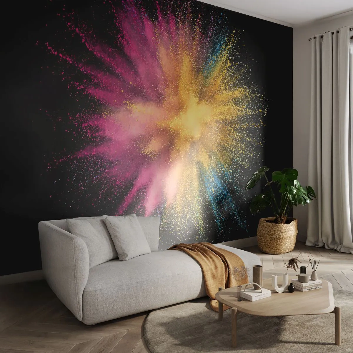 Fototapete Premium Canvas - Bunte Pulverexplosion auf schwarzem Hintergrund - 100x70cm - Die Geburt der Farben - Moderne Wanddekoration für Wohnzimmer und Schlafzimmer ARTTOR