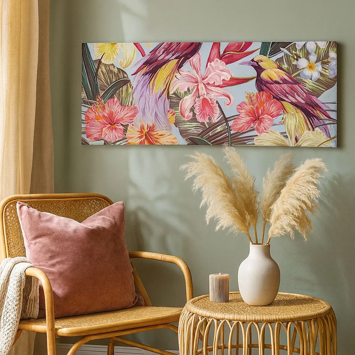 Bild auf Leinwand - Leinwandbild - Blütenblätter und Federn - 100x40 cm