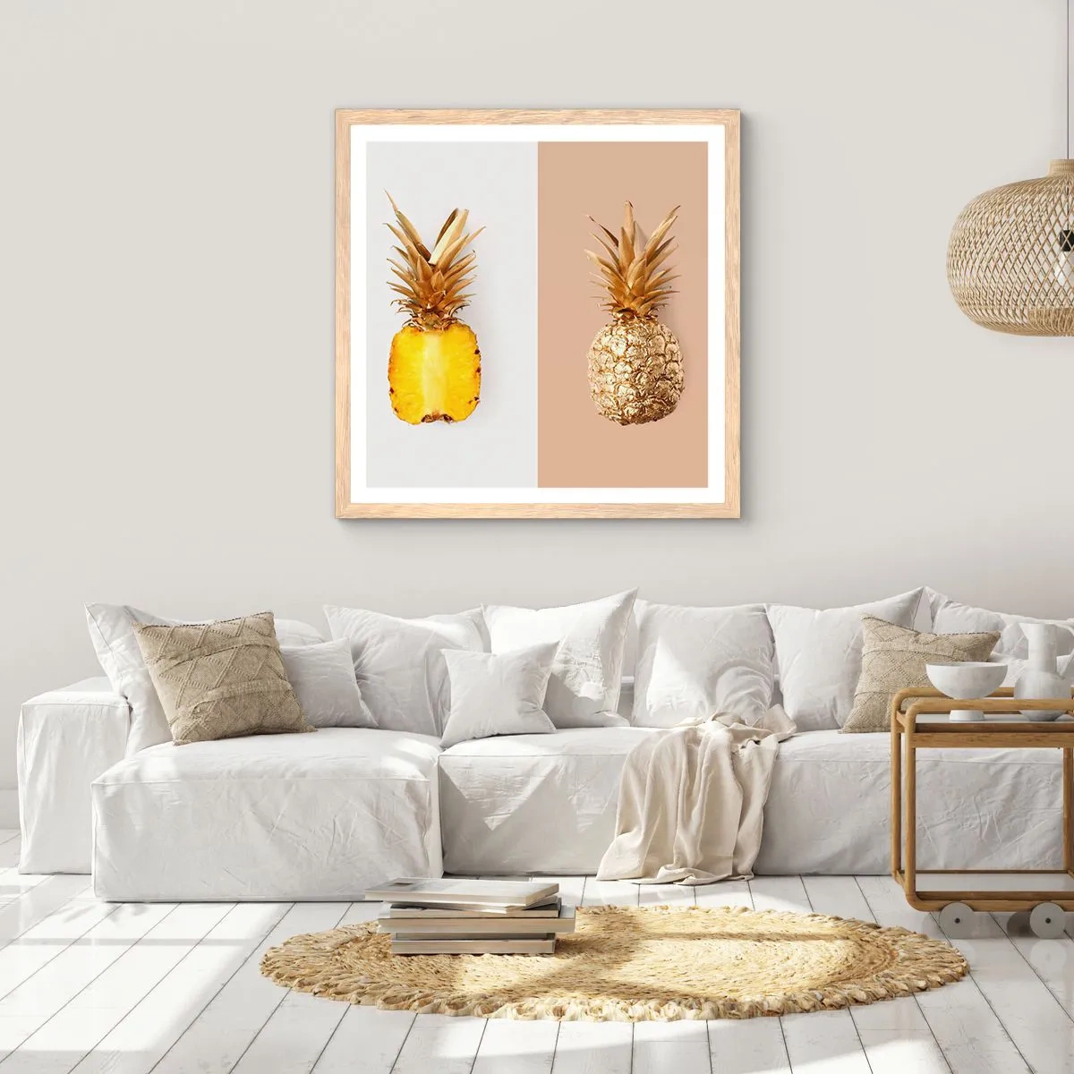 Poster in einem Rahmen aus heller Eiche - Ananas für uns - 60x60 cm