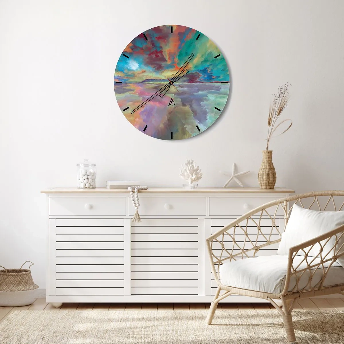 Wanduhr - Glasuhr - Ein farbenfroher Himmel voller abstrakter Wolken über einem ruhigen Horizont - 30x30cm - Zwei Himmel - Moderne Wanddekoration für Wohnzimmer, Küche und Schlafzimmer ARTTOR