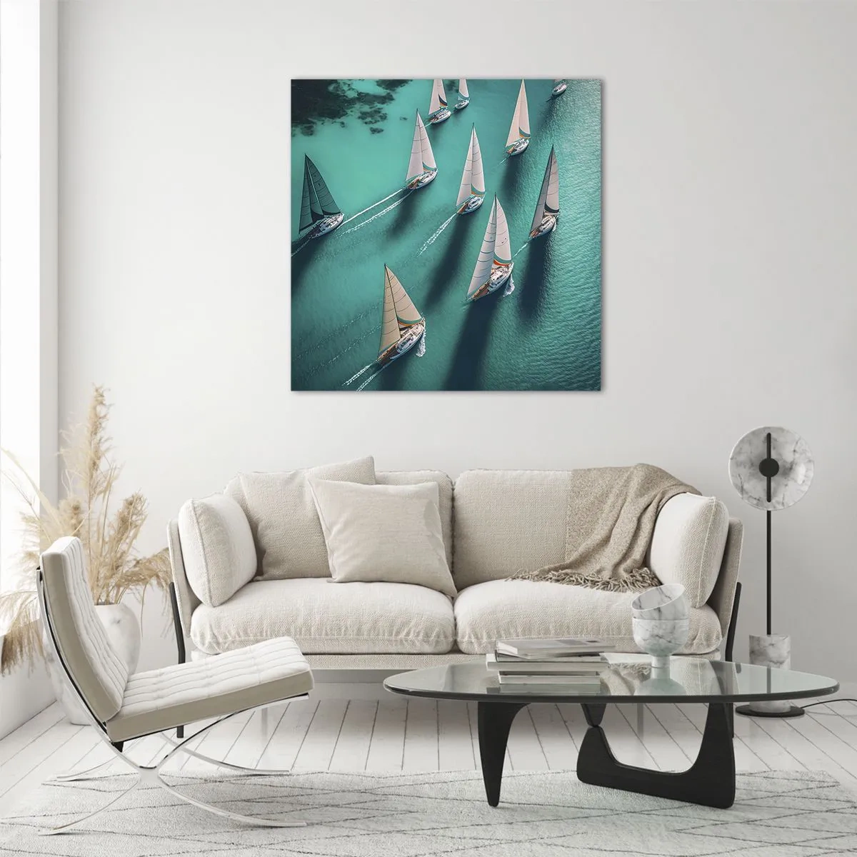 Glasbild - Bild auf glas - Im Wettbewerb mit dem Wind - 70x70 cm