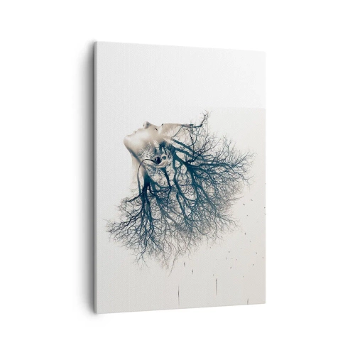 Bild auf Leinwand - Leinwandbild - Kreative Silhouette einer Frau und Bäume - 50x70cm - Dem Rauschen der Bäume lauschen - Moderne Wanddekoration für Wohnzimmer und Schlafzimmer ARTTOR