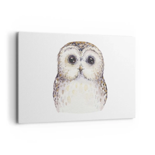Bild auf Leinwand - Leinwandbild - Porträt einer Eule auf hellem Hintergrund mit zarten Farben - 120x80cm - Schau mir in die Augen - Moderne Wanddekoration für Wohnzimmer und Schlafzimmer ARTTOR