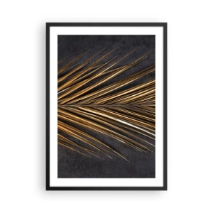 Poster in einem schwarzem Rahmen - Goldene Blätter auf dunklem Hintergrund - 50x70cm - Das Gold der Tropen - Moderne Wanddekoration für Wohnzimmer und Schlafzimmer ARTTOR