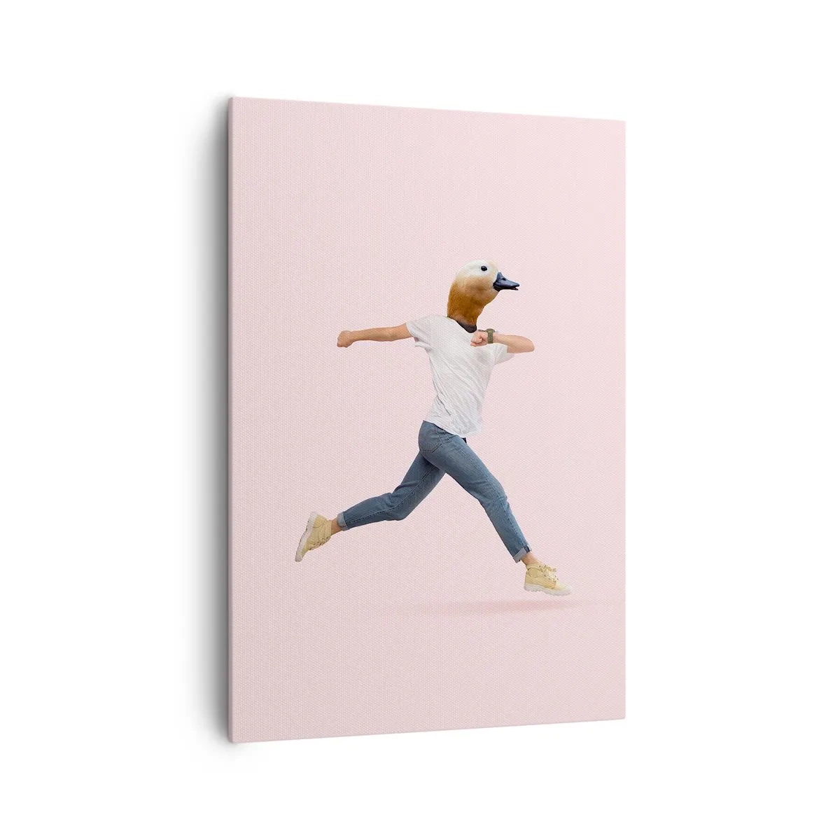 Bild auf Leinwand - Leinwandbild - Eine surrealistische Figur mit einem Entenkopf in Bewegung - 70x100cm - Eine Prise Absurdität - Moderne Wanddekoration für Wohnzimmer und Schlafzimmer ARTTOR
