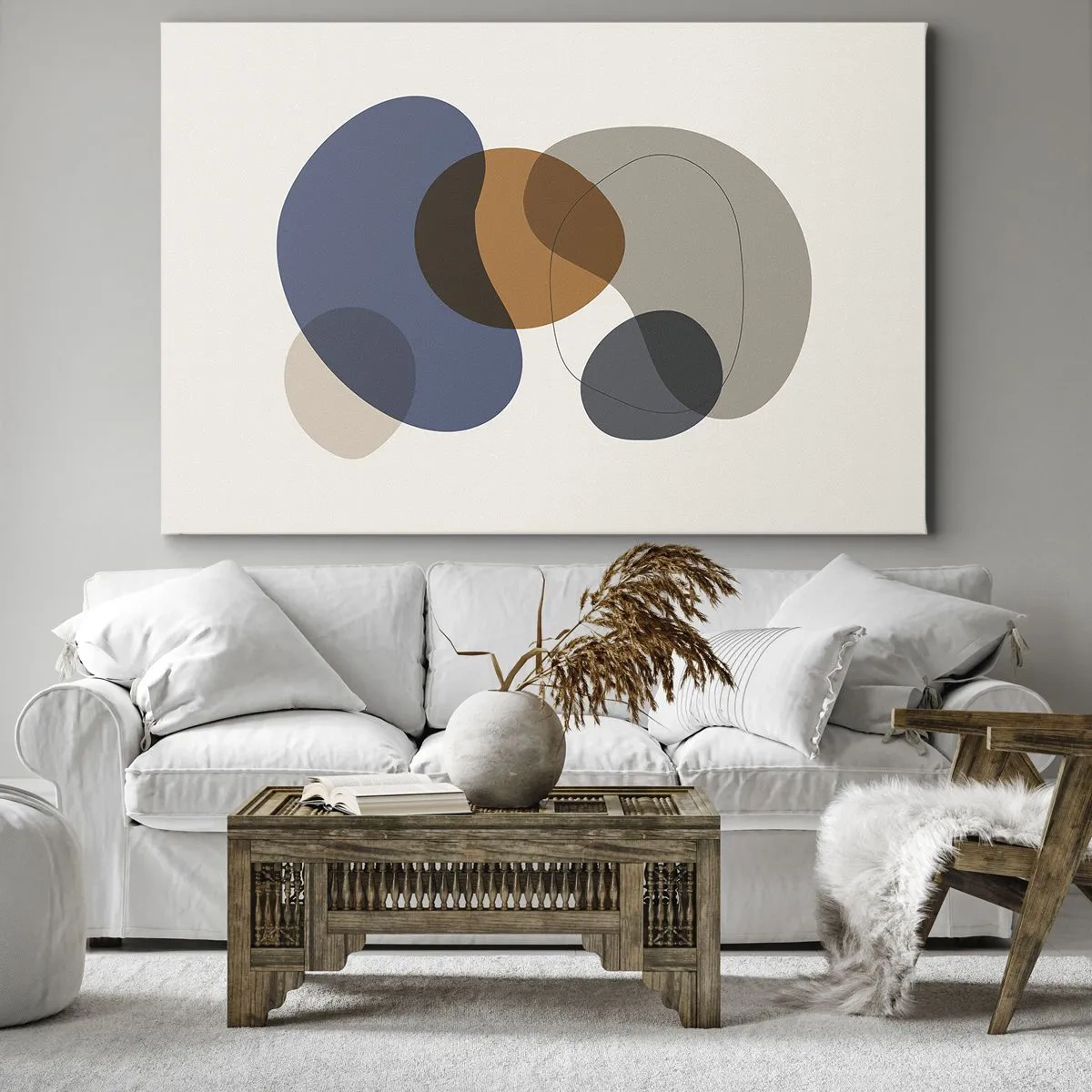 Bild auf Leinwand - Leinwandbild - Abstrakte bunte Formen in Blau- und Brauntönen - 100x70cm - Farbtropfen - Moderne Wanddekoration für Wohnzimmer und Schlafzimmer ARTTOR