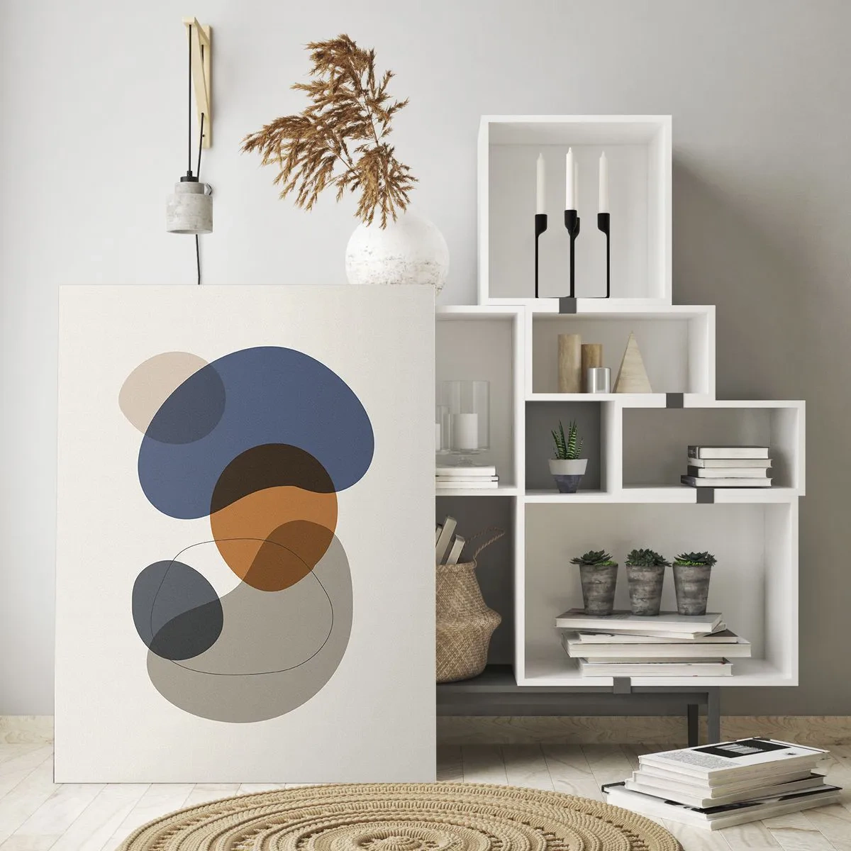 Glasbild - Bild auf glas - Bunte abstrakte Flecken in Marineblau- und Brauntönen - 50x70cm - Farbtropfen - Moderne Wanddekoration für Wohnzimmer und Schlafzimmer ARTTOR