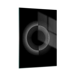 Glasbild - Bild auf glas - Weiße Strahlen bilden einen Kreis auf schwarzem Hintergrund - 50x70cm - Schwarze Sonne - Moderne Wanddekoration für Wohnzimmer und Schlafzimmer ARTTOR