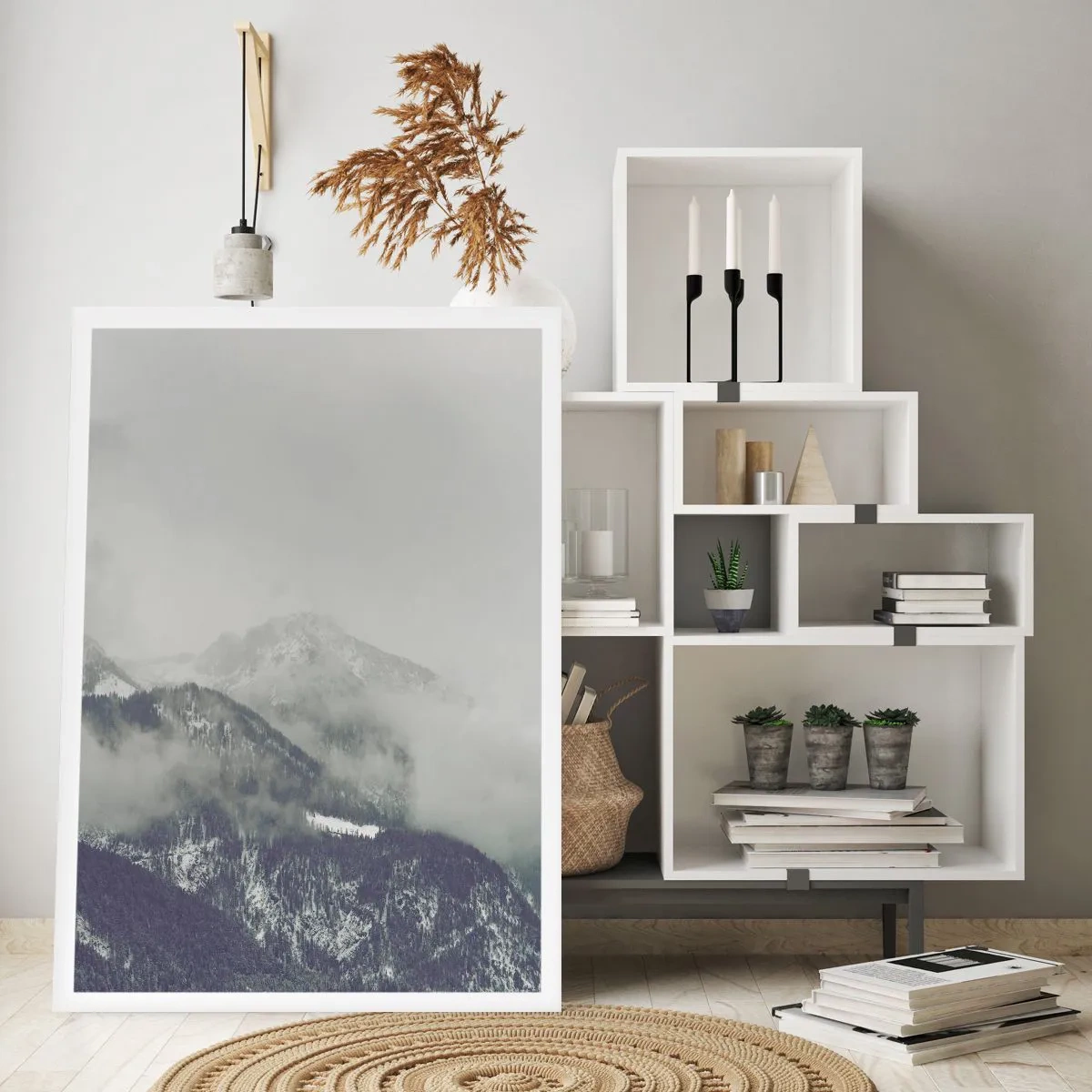 Poster - Nebelige Berge mit geheimnisvoller Atmosphäre - 50x70cm - Nebliges Tal - Moderne Wanddekoration für Wohnzimmer und Schlafzimmer ARTTOR