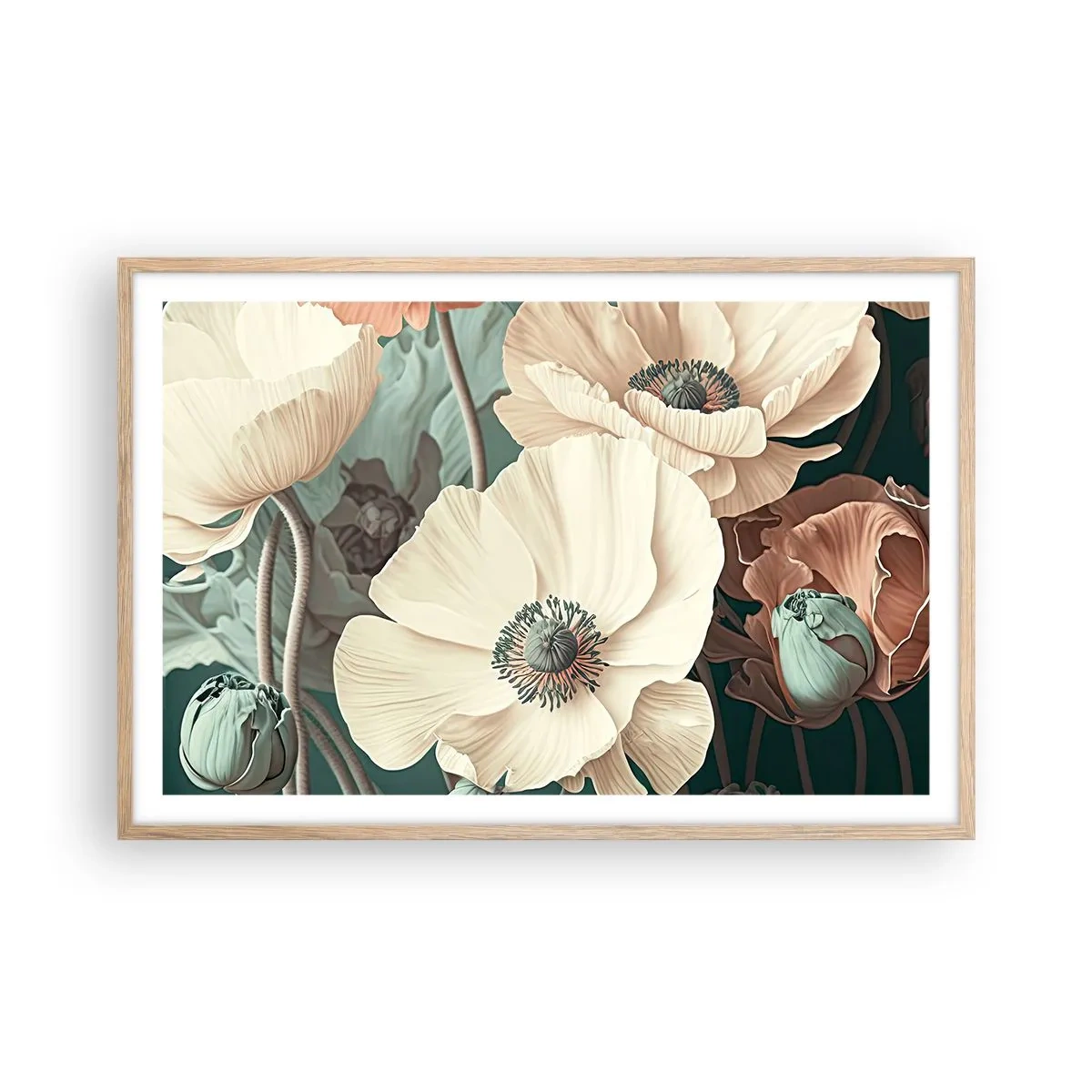 Poster in einem Rahmen aus heller Eiche - Flüstern von Mohnblumen - 91x61 cm