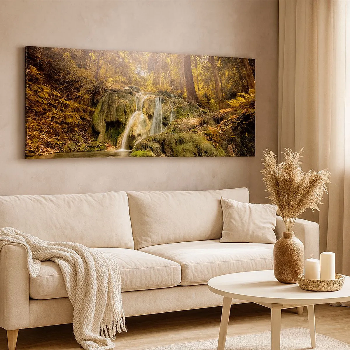 Bild auf Leinwand - Leinwandbild - Waldkaskade im Grünen - 100x40 cm