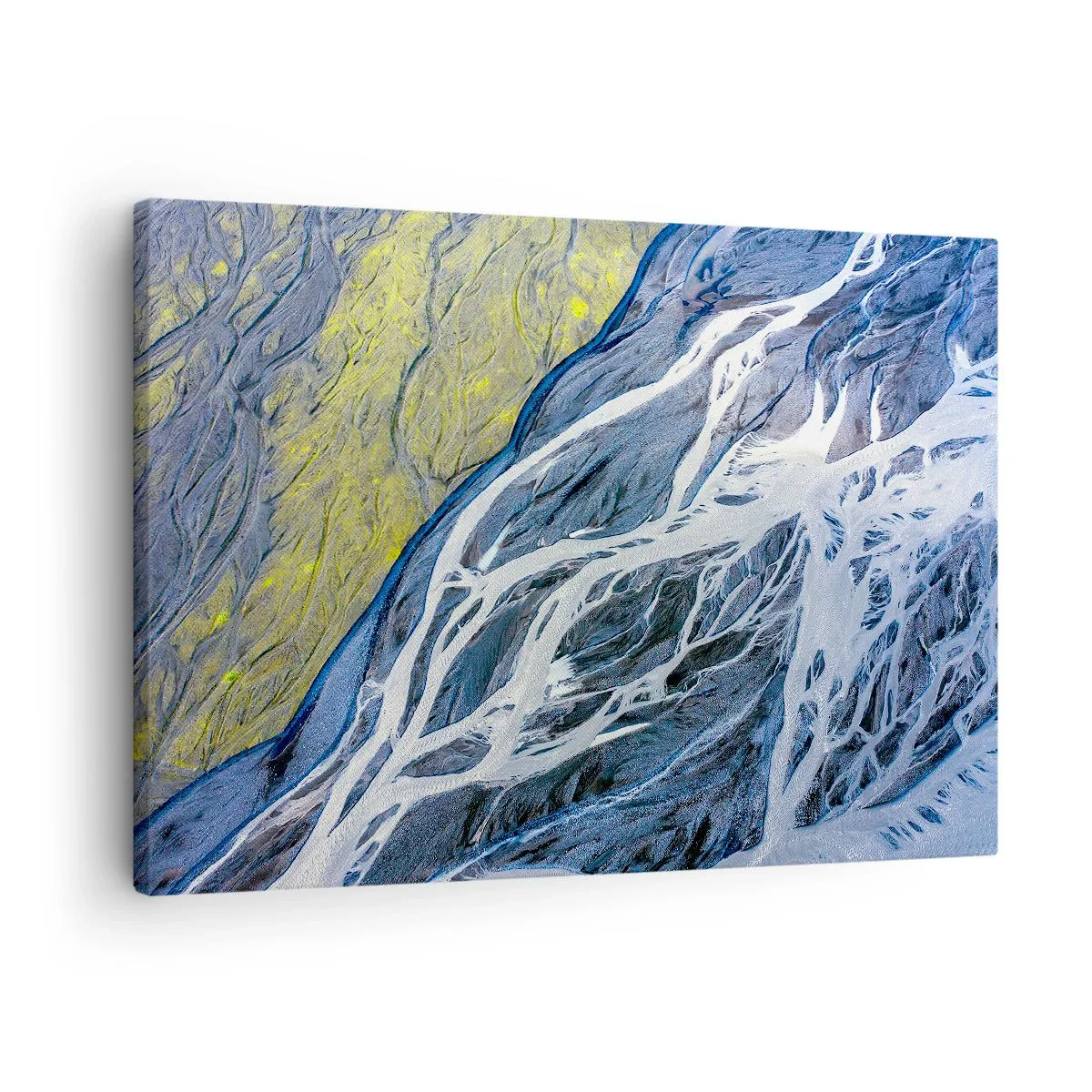 Bild auf Leinwand - Leinwandbild - Abstrakte Vogelperspektive auf mäandernde Flussbetten - 70x50cm - Felsmalereien der Natur - Moderne Wanddekoration für Wohnzimmer und Schlafzimmer ARTTOR