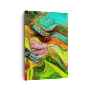 Bild auf Leinwand - Leinwandbild - Eine abstrakte Komposition mit bunten Punkten und dynamischen Linien. - 70x100cm - Bewegung ist Leben - Moderne Wanddekoration für Wohnzimmer und Schlafzimmer ARTTOR