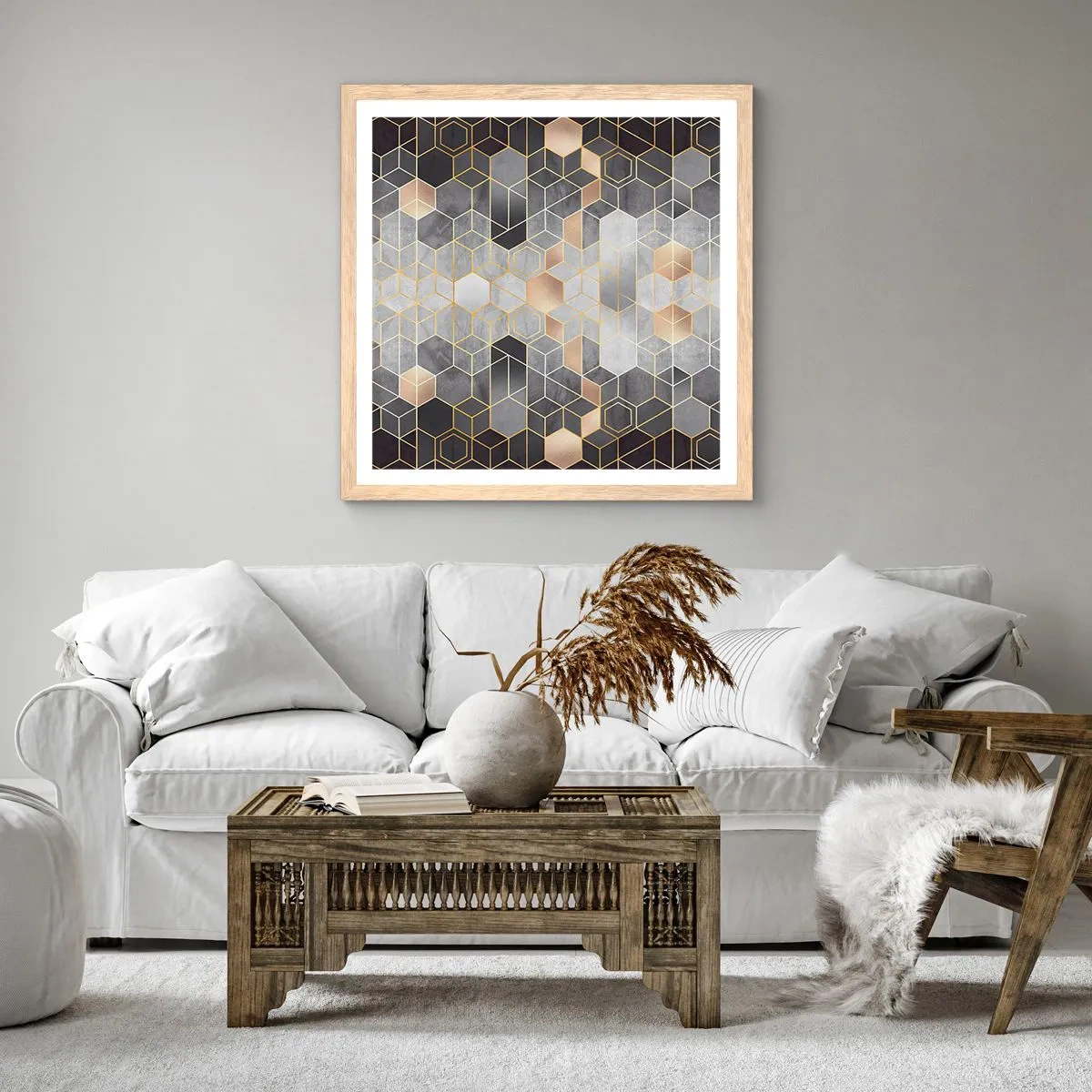 Poster in einem Rahmen aus heller Eiche - Diamant-Komposition - 40x40 cm